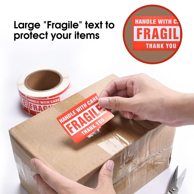 Pacific Mailer Fragile Stickers for Shipping 3in x 2in Handle with Care Fragile Stickers Shipping Labels Stickers Strong Ahesive for Moving (1 Rolls, 500 per Roll) - Image 3
